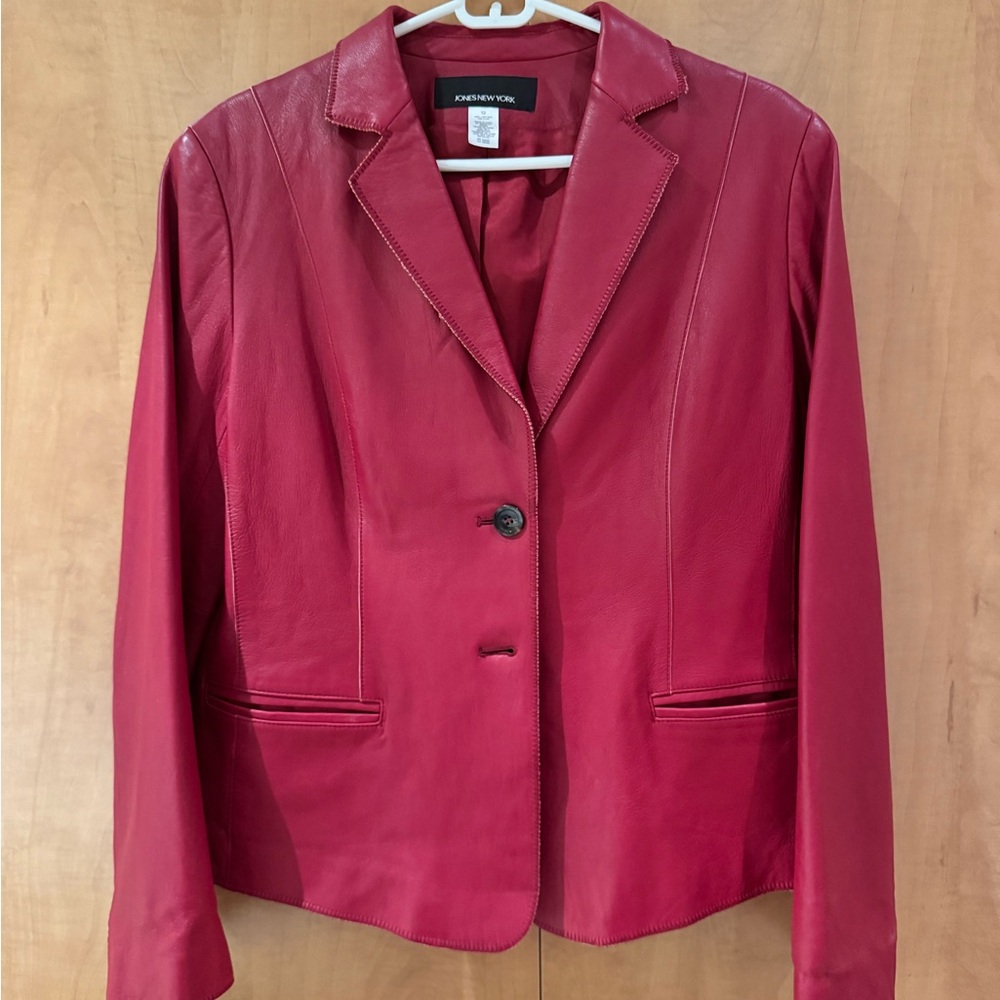 Jones New York Women's Vibrant Red leather Blazer